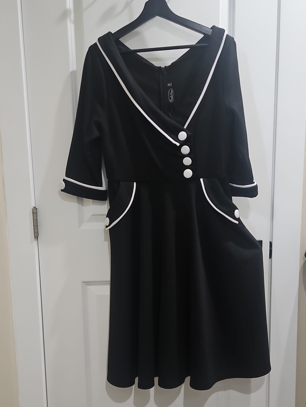 Voodoo Vixen Black Dress with White Trim